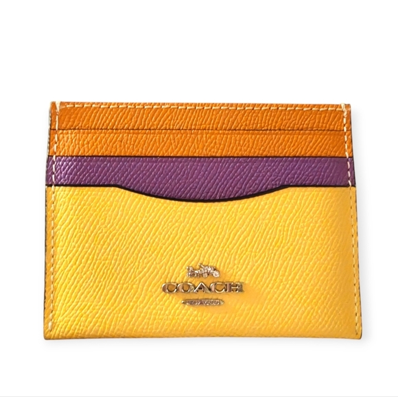 Coach Slim ID Card Case Colorblock Neon Leather Small Wallet - Picture 5 of 6